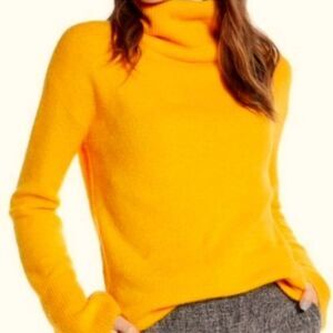 Something Navy Womens Turtle Neck Ribbed Trim Pullover Sweater Yellow Orange Med